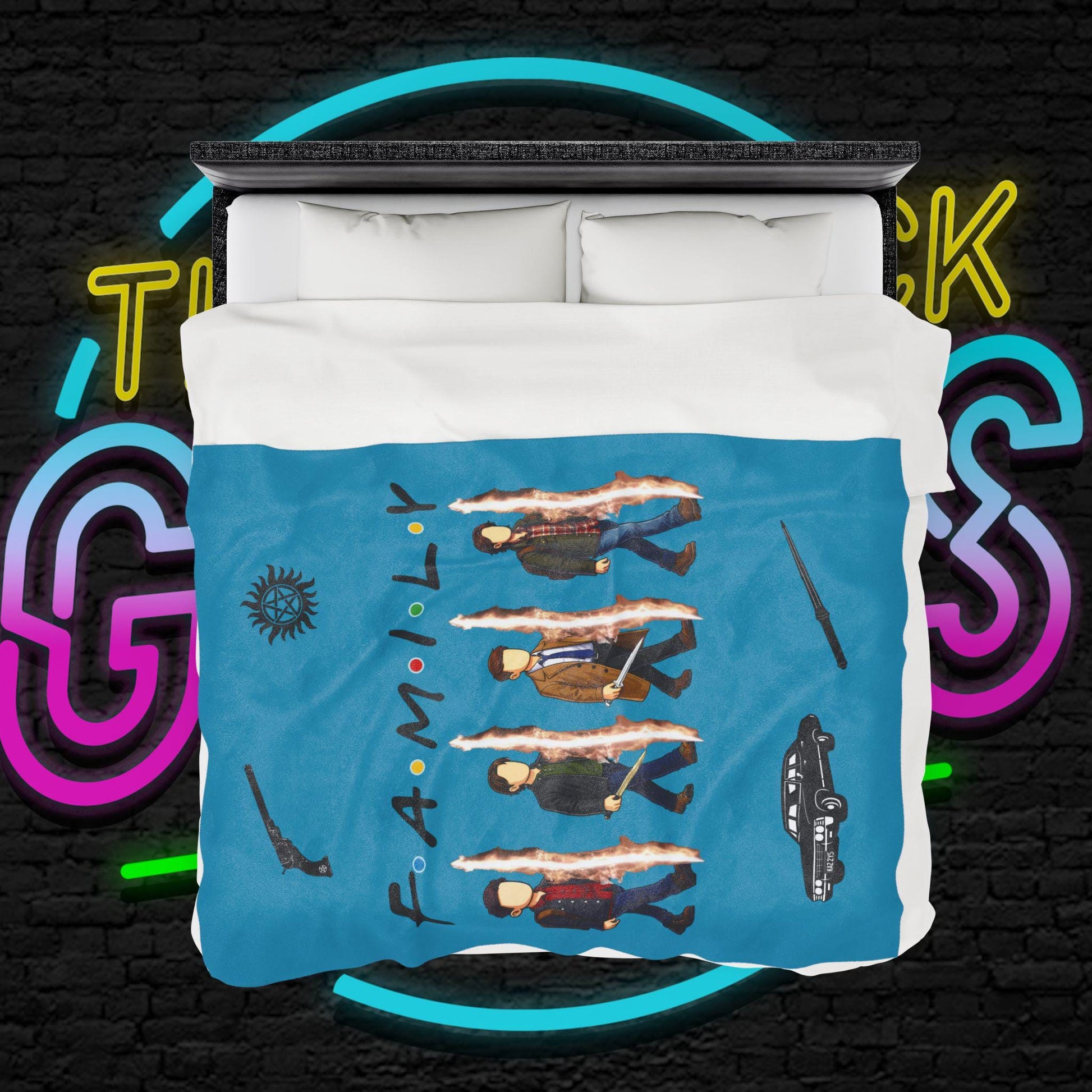 SPN Family Rift Travelers Blanket | Found Family Throw Blanket | Fan-Inspired TV Tribute | Turquoise Blanket (30x40, 50x60, 60x80)