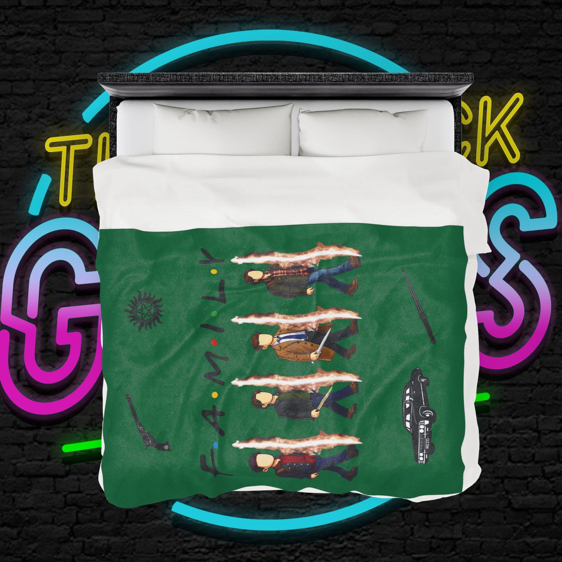 SPN Family Rift Travelers Blanket | Found Family Throw Blanket | Fan-Inspired TV Tribute | Dark Green Blanket (30x40, 50x60, 60x80)