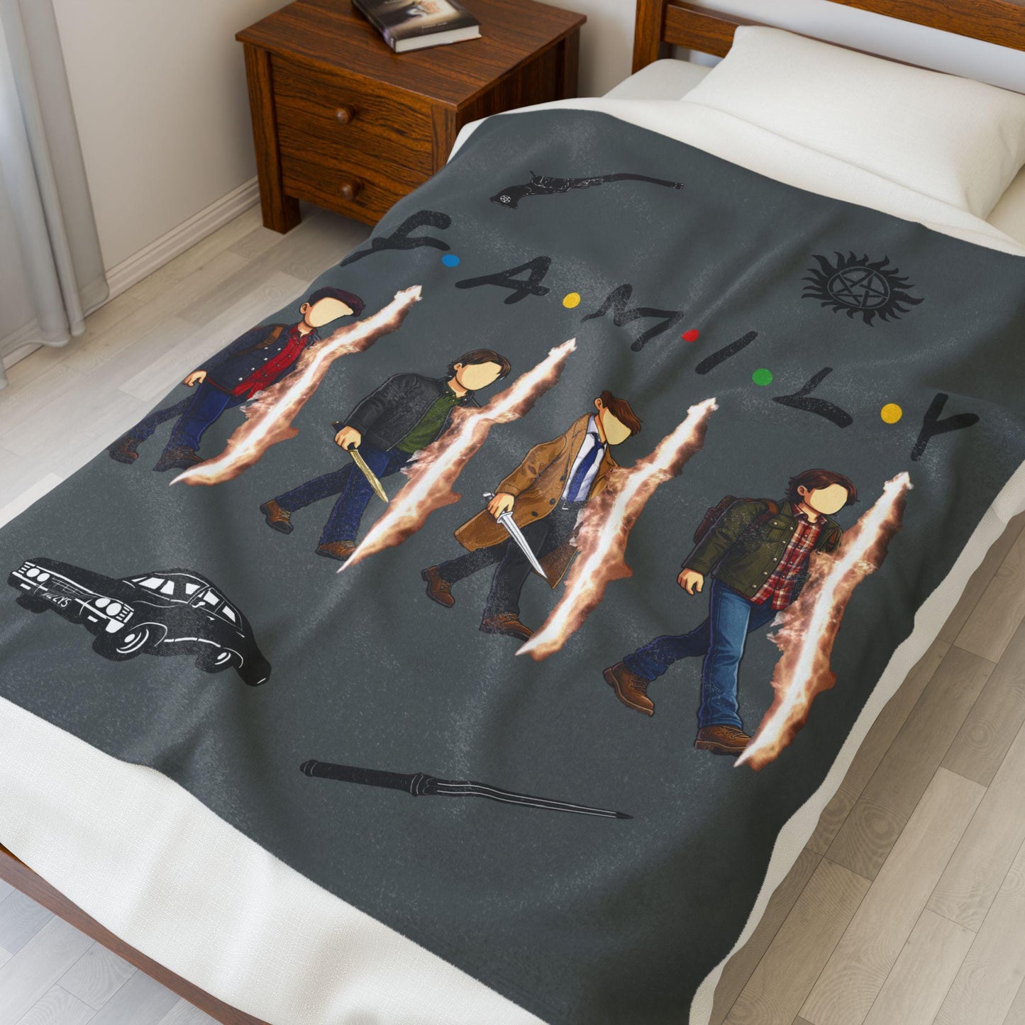 SPN Family Rift Travelers Blanket | Found Family Throw Blanket | Fan-Inspired TV Tribute | Dark Grey Blanket (30x40, 50x60, 60x80)