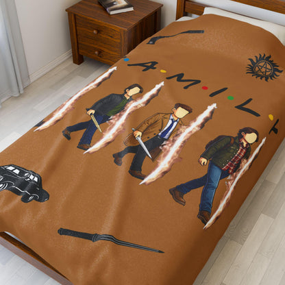 SPN Family Rift Travelers Blanket | Found Family Throw Blanket | Fan-Inspired TV Tribute | Light Brown Blanket (30x40, 50x60, 60x80)
