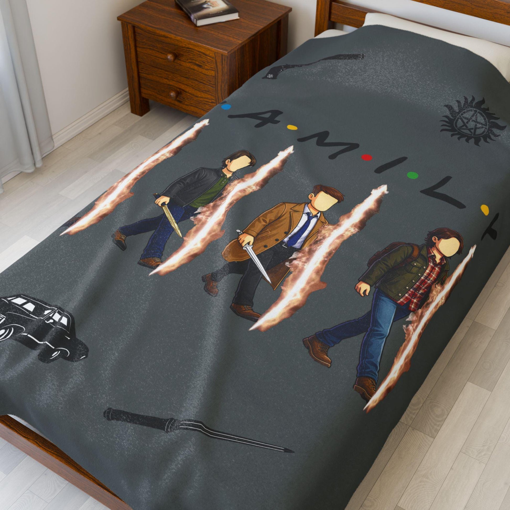 SPN Family Rift Travelers Blanket | Found Family Throw Blanket | Fan-Inspired TV Tribute | Dark Grey Blanket (30x40, 50x60, 60x80)