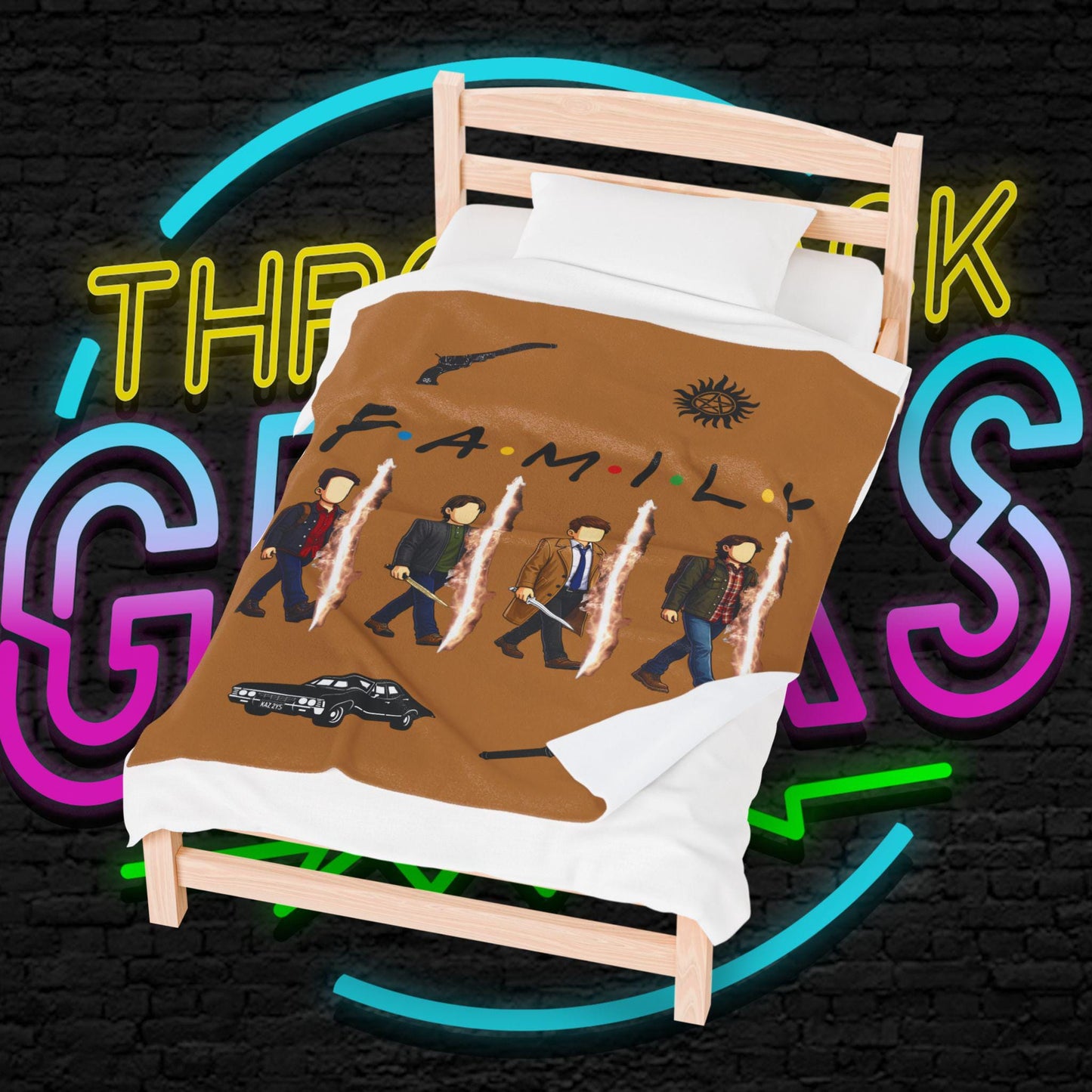 SPN Family Rift Travelers Blanket | Found Family Throw Blanket | Fan-Inspired TV Tribute | Light Brown Blanket (30x40, 50x60, 60x80)