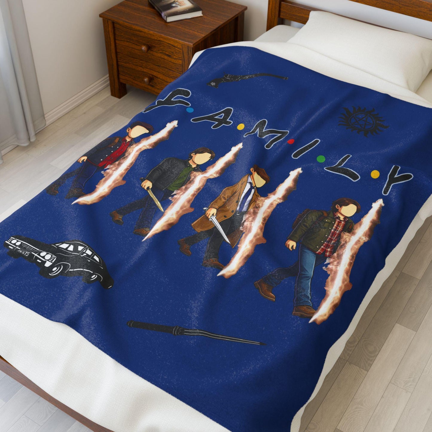 SPN Family Rift Travelers Blanket | Found Family Throw Blanket | Fan-Inspired TV Tribute | Dark Blue Blanket (30x40, 50x60, 60x80)