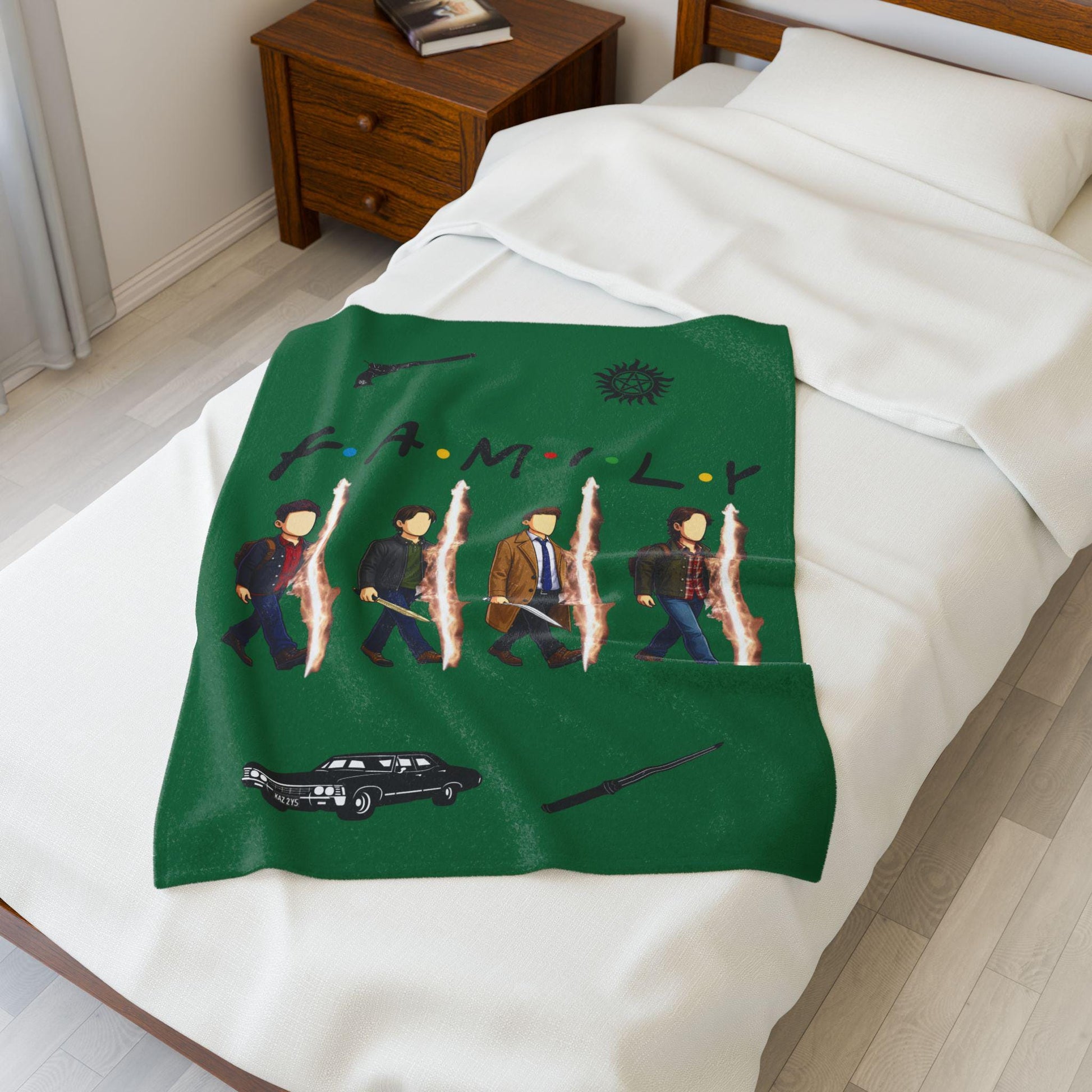 SPN Family Rift Travelers Blanket | Found Family Throw Blanket | Fan-Inspired TV Tribute | Dark Green Blanket (30x40, 50x60, 60x80)