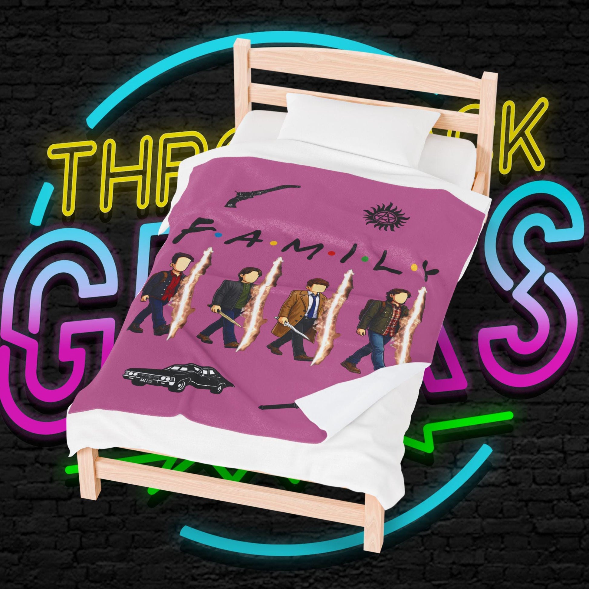 SPN Family Rift Travelers Blanket | Found Family Throw Blanket | Fan-Inspired TV Tribute | Light Pink Blanket (30x40, 50x60, 60x80)