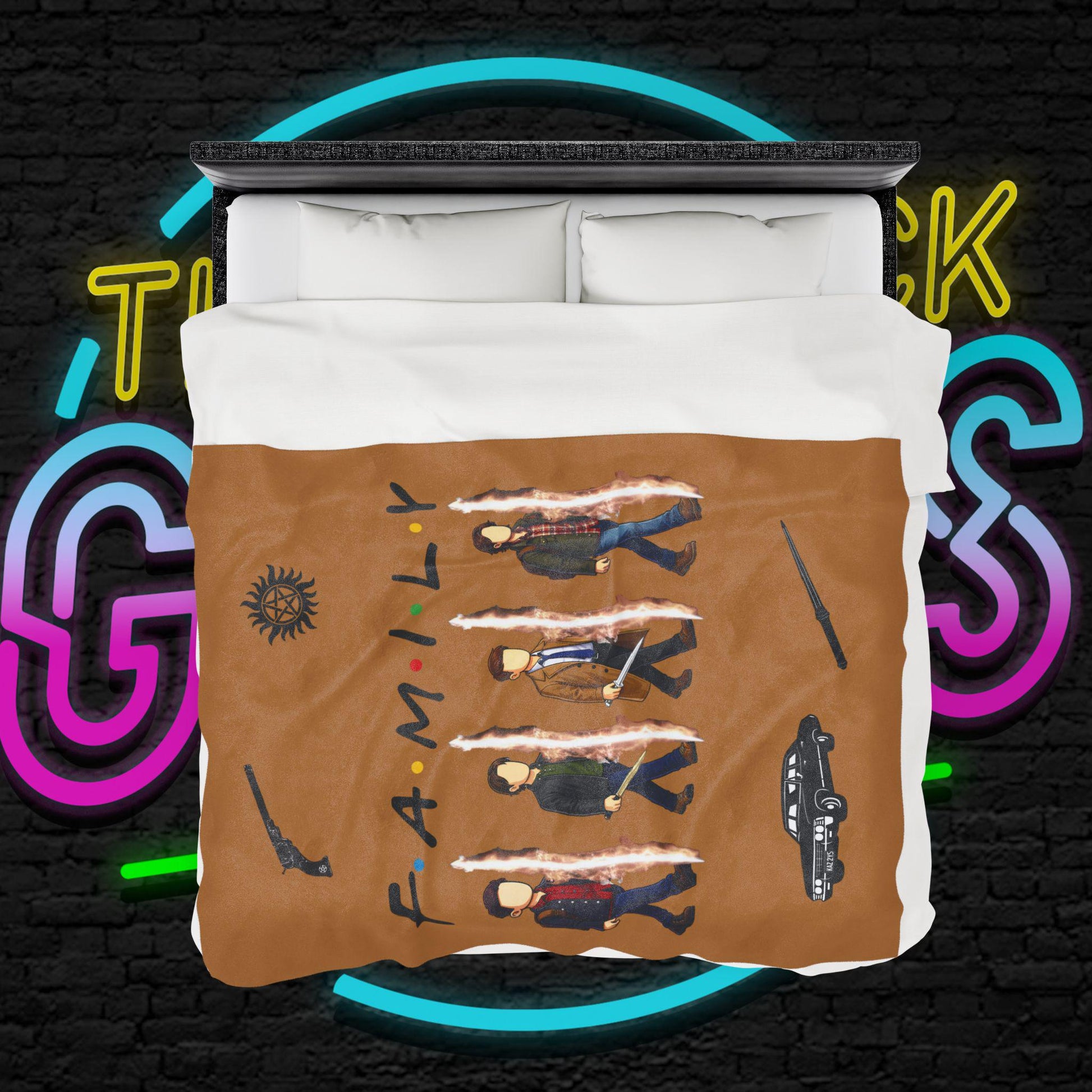 SPN Family Rift Travelers Blanket | Found Family Throw Blanket | Fan-Inspired TV Tribute | Light Brown Blanket (30x40, 50x60, 60x80)