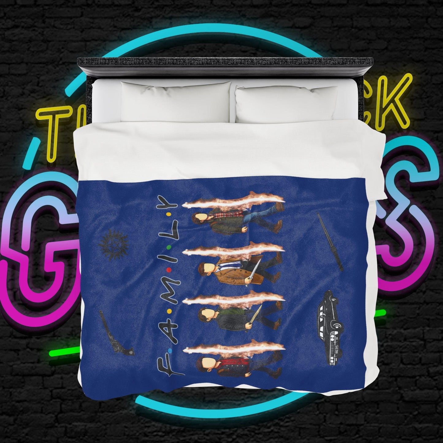 SPN Family Rift Travelers Blanket | Found Family Throw Blanket | Fan-Inspired TV Tribute | Dark Blue Blanket (30x40, 50x60, 60x80)