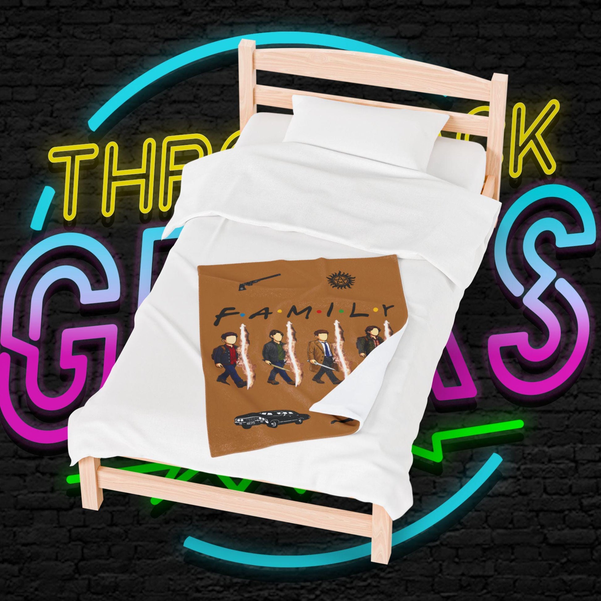 SPN Family Rift Travelers Blanket | Found Family Throw Blanket | Fan-Inspired TV Tribute | Light Brown Blanket (30x40, 50x60, 60x80)