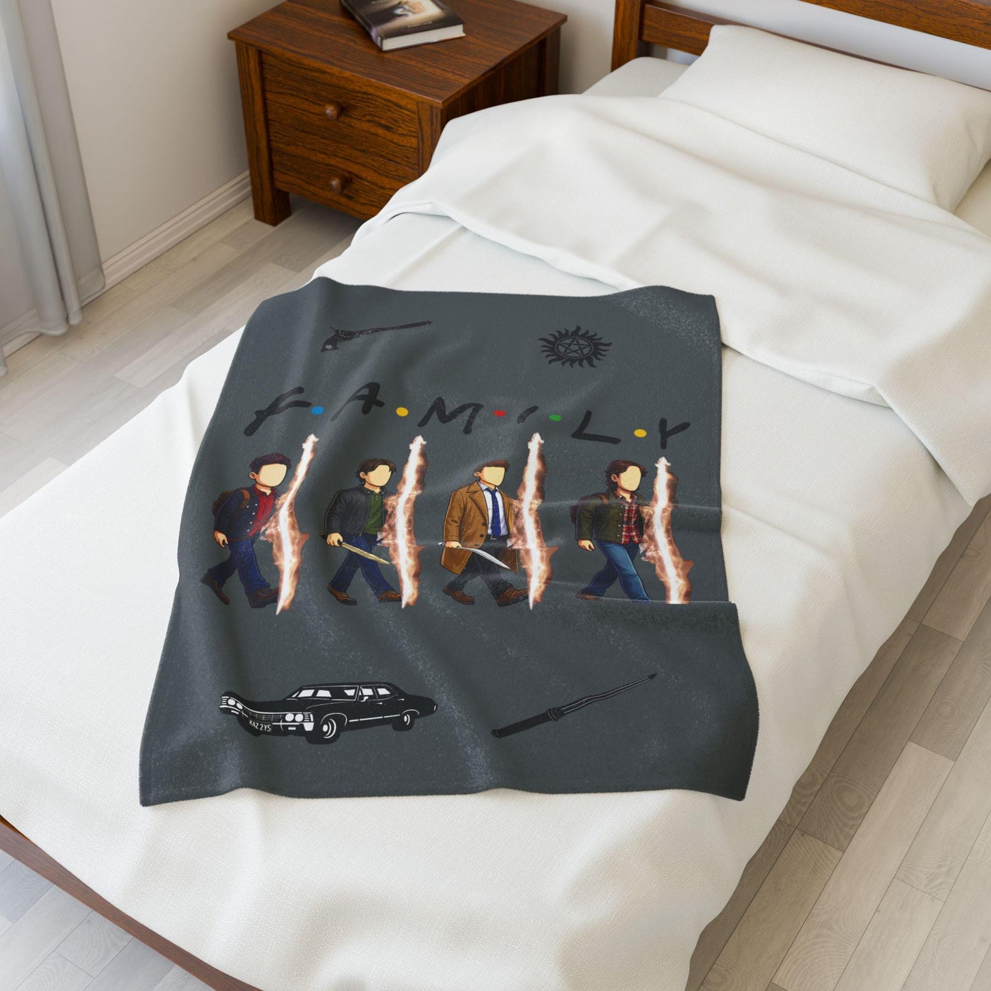 SPN Family Rift Travelers Blanket | Found Family Throw Blanket | Fan-Inspired TV Tribute | Dark Grey Blanket (30x40, 50x60, 60x80)
