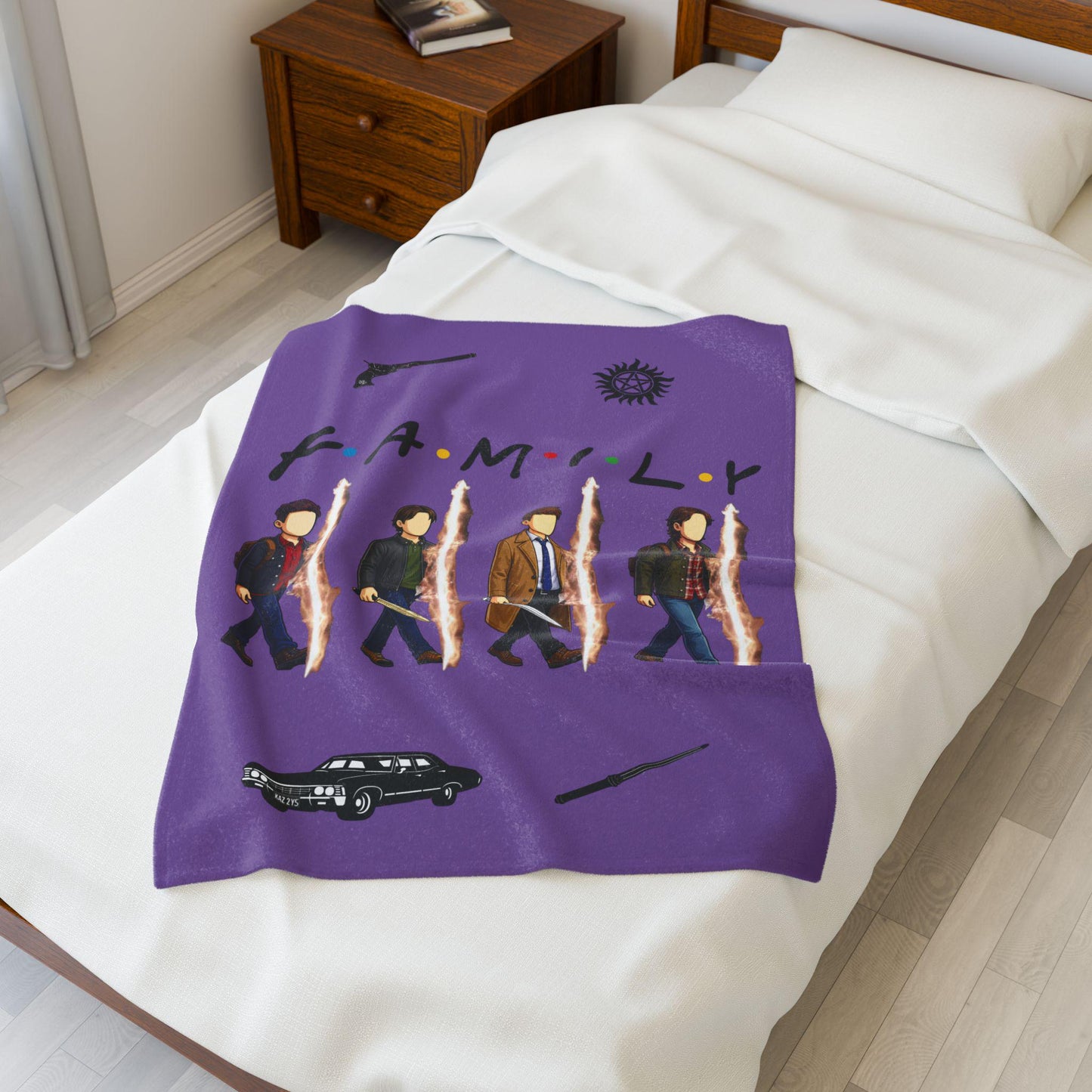SPN Family Rift Travelers Blanket | Found Family Throw Blanket | Fan-Inspired TV Tribute | Light Purple Blanket (30x40, 50x60, 60x80)