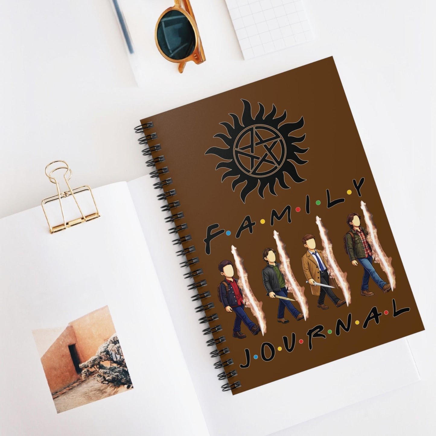 SPN Family Rift Travelers Spiral Journal | 6x8 Notebook | Found Family TV-Inspired | 118 Ruled Pages | Brown Cover