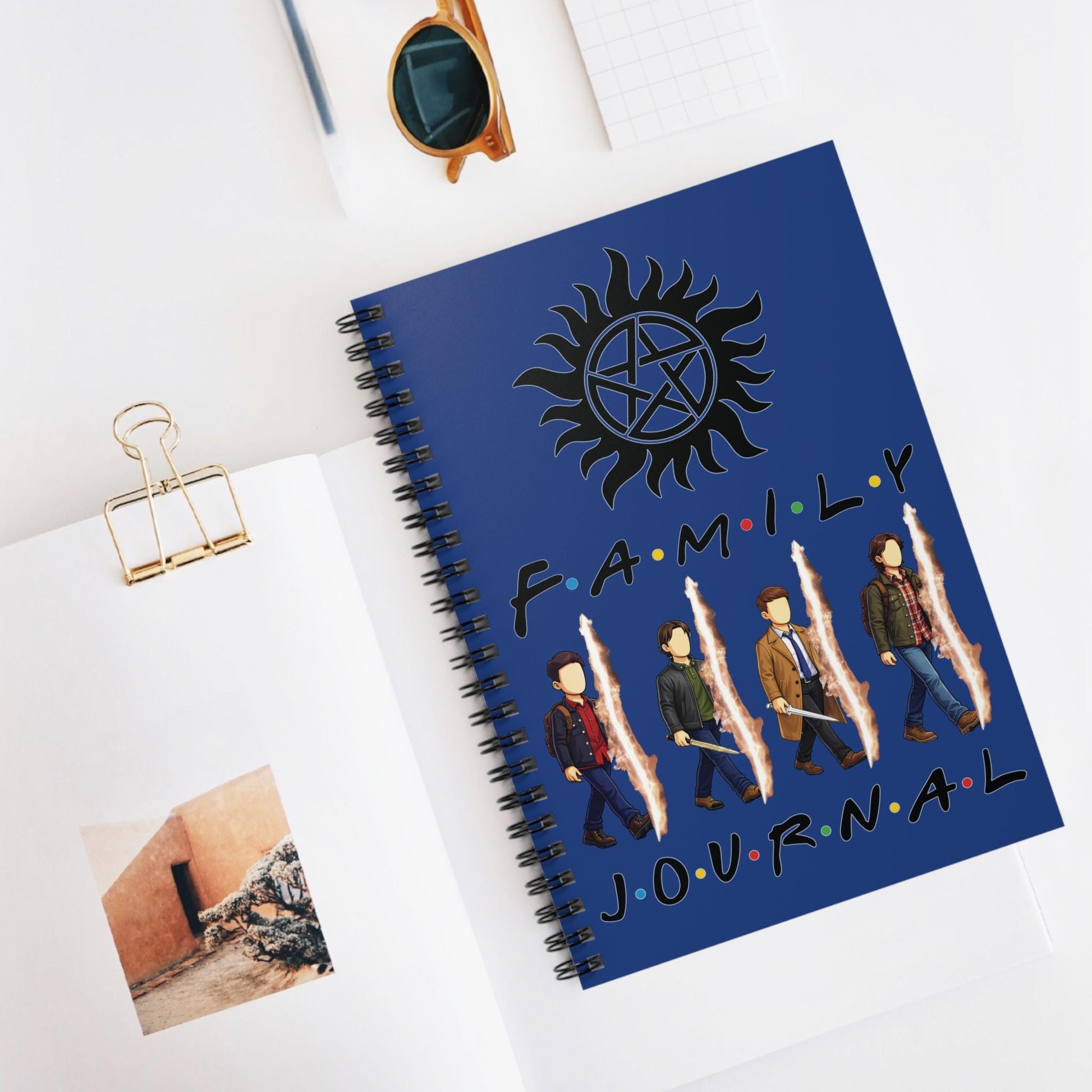 SPN Family Rift Travelers Spiral Journal | 6x8 Notebook | Found Family TV-Inspired | 118 Ruled Pages | Dark Blue Cover