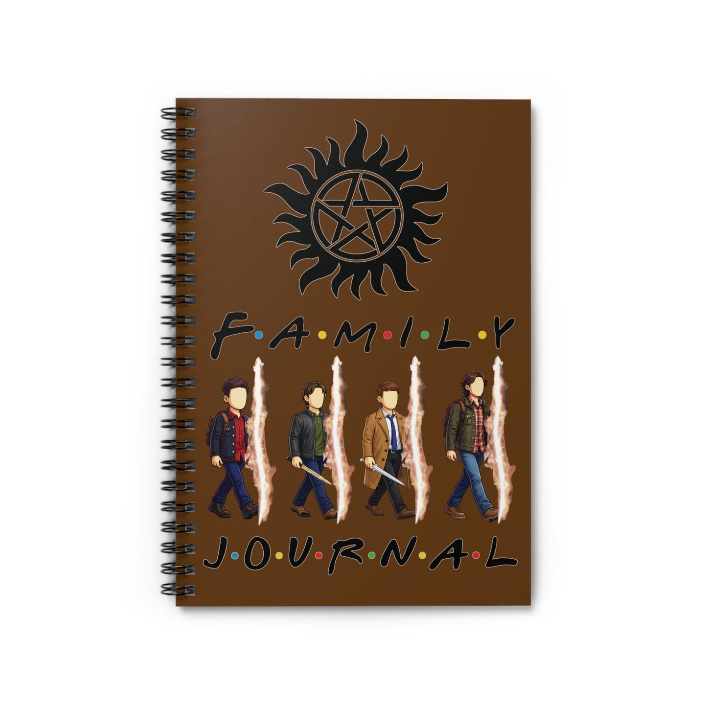 SPN Family Rift Travelers Spiral Journal | 6x8 Notebook | Found Family TV-Inspired | 118 Ruled Pages | Brown Cover