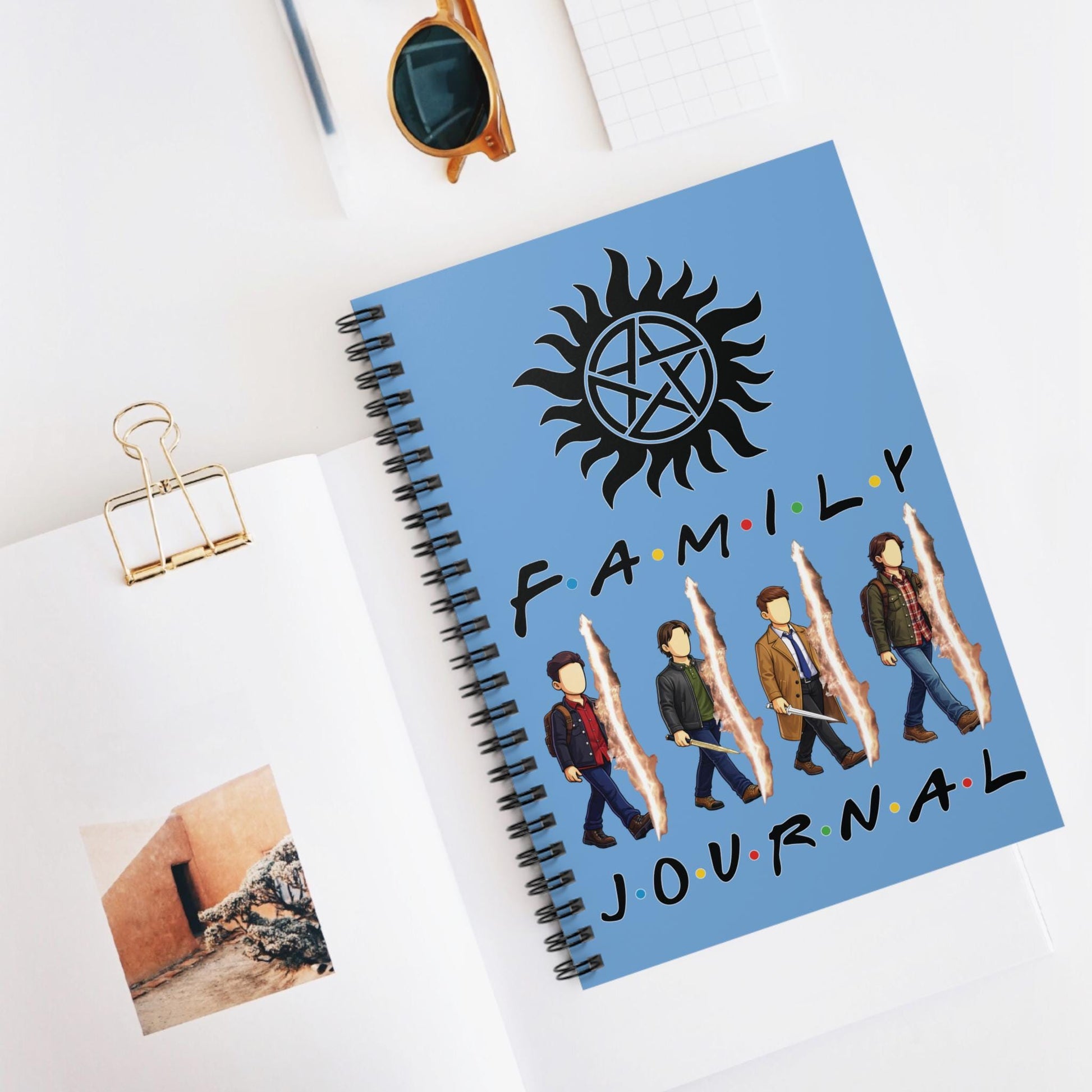 SPN Family Rift Travelers Spiral Journal | 6x8 Notebook | Found Family TV-Inspired | 118 Ruled Pages | Light Blue Cover