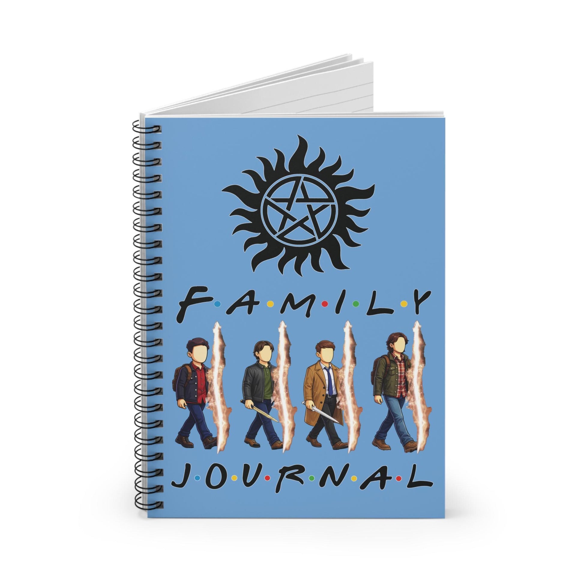SPN Family Rift Travelers Spiral Journal | 6x8 Notebook | Found Family TV-Inspired | 118 Ruled Pages | Light Blue Cover