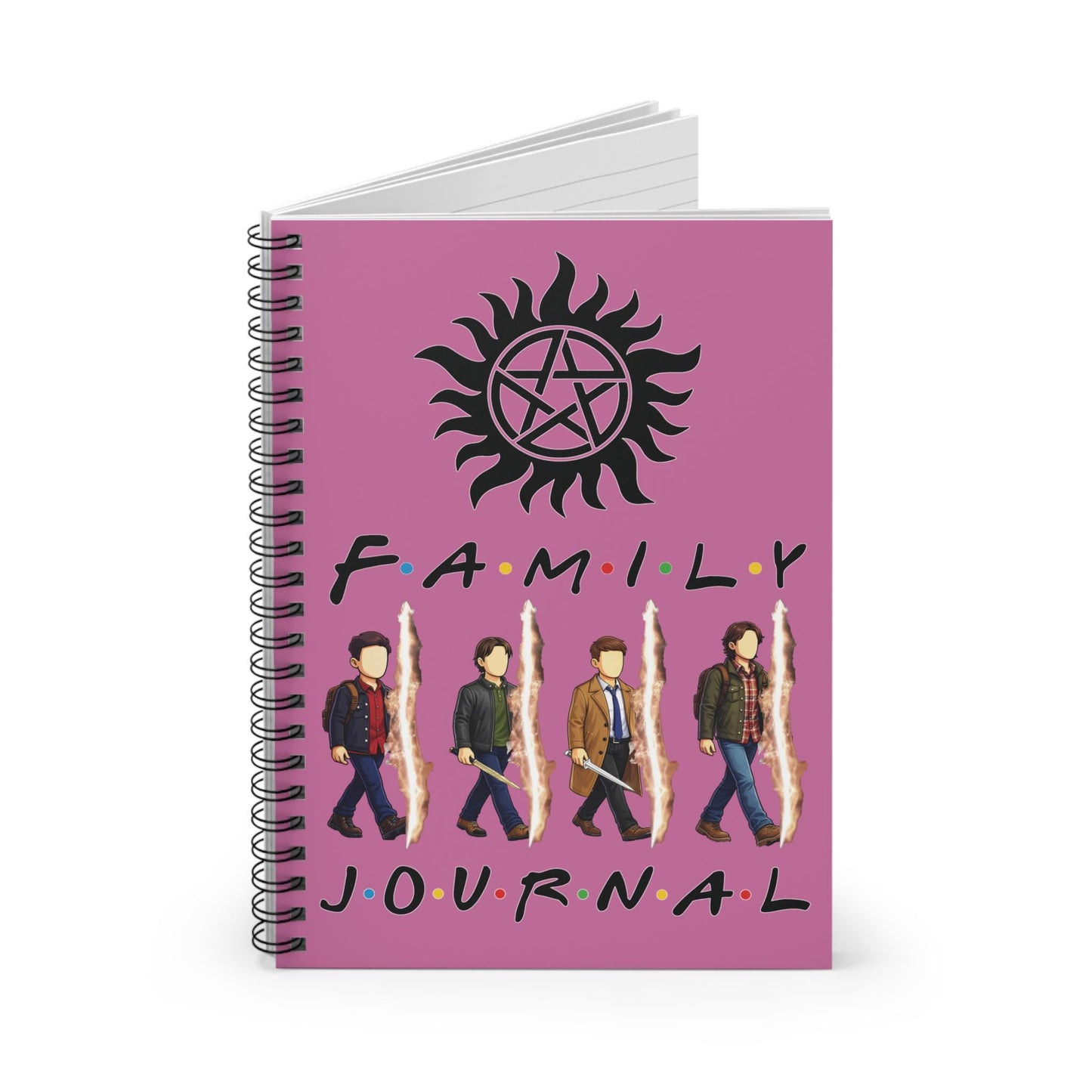 SPN Family Rift Travelers Spiral Journal | 6x8 Notebook | Found Family TV-Inspired | 118 Ruled Pages | Pink Cover