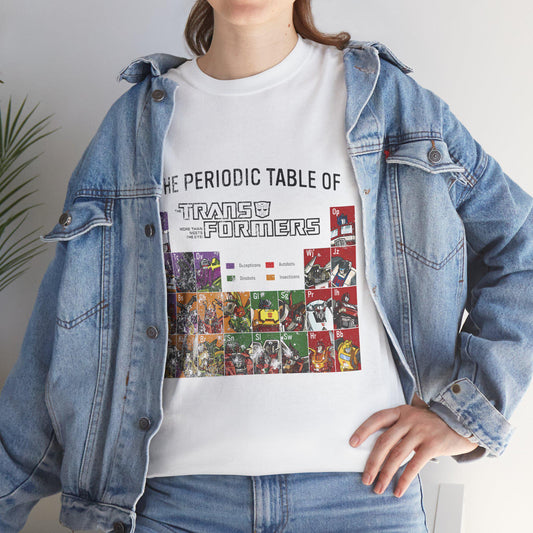 Transformers Periodic Table Shirt Light Edition | Autobot Decepticon Chart Tee | Retro 80s Robot Science Parody T-Shirt