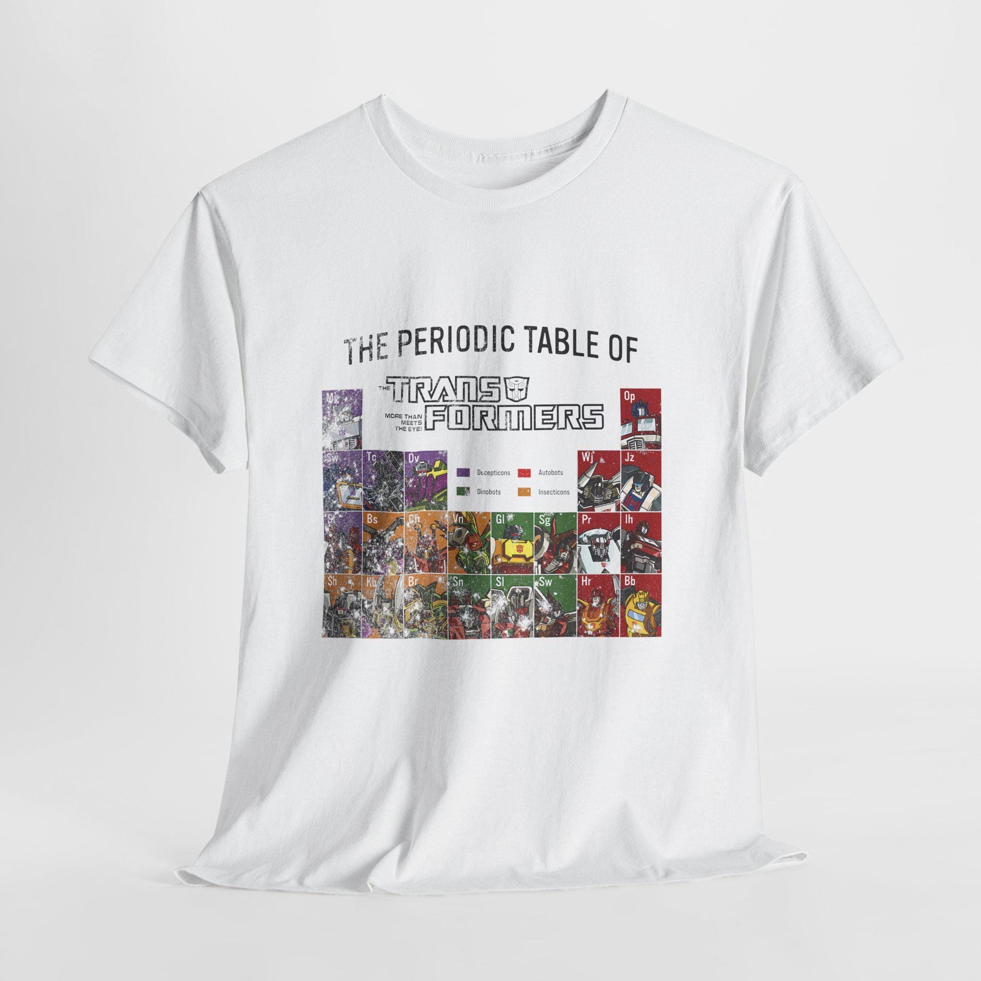 Transformers Periodic Table Shirt Light Edition | Autobot Decepticon Chart Tee | Retro 80s Robot Science Parody T-Shirt