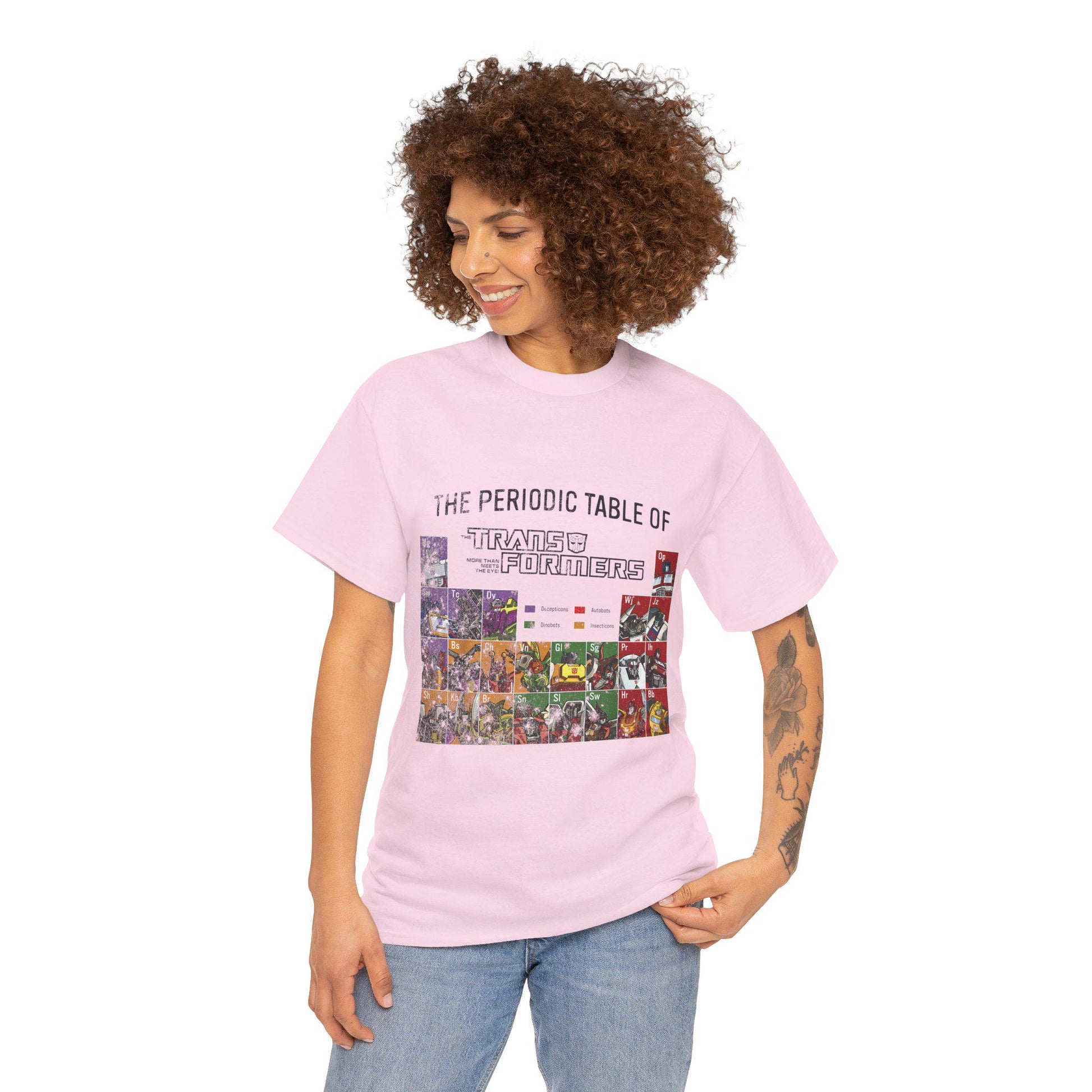Transformers Periodic Table Shirt Light Edition | Autobot Decepticon Chart Tee | Retro 80s Robot Science Parody T-Shirt