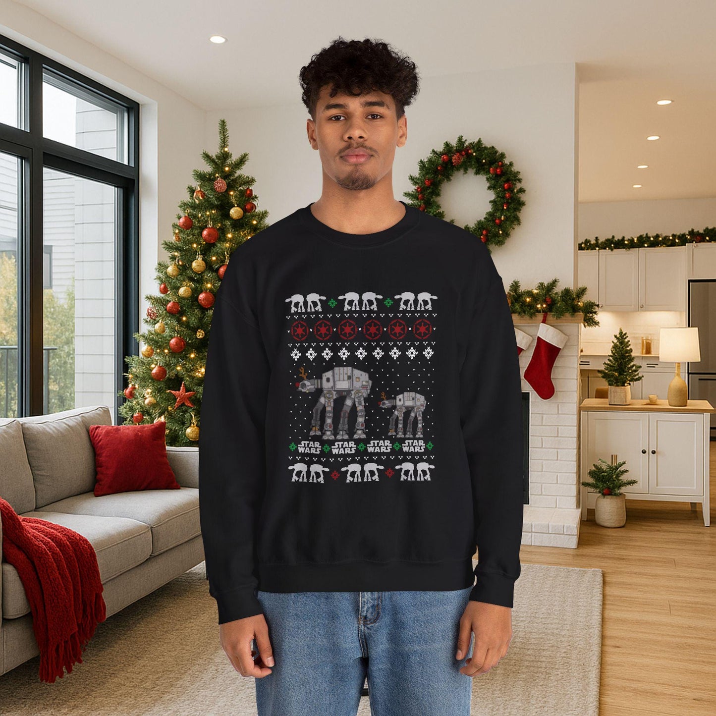 Imperial Walker Christmas Sweatshirt | Ugly Sci Fi Holiday Sweater | Retro Fan Art Christmas Shirt