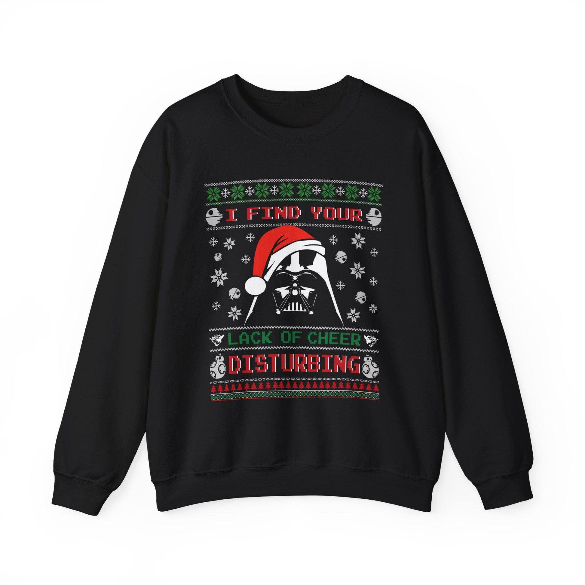 Darth Vader Lack of Cheer Christmas Sweatshirt | Star Wars Parody Ugly Christmas Sweater | Retro Sci Fi Holiday Shirt