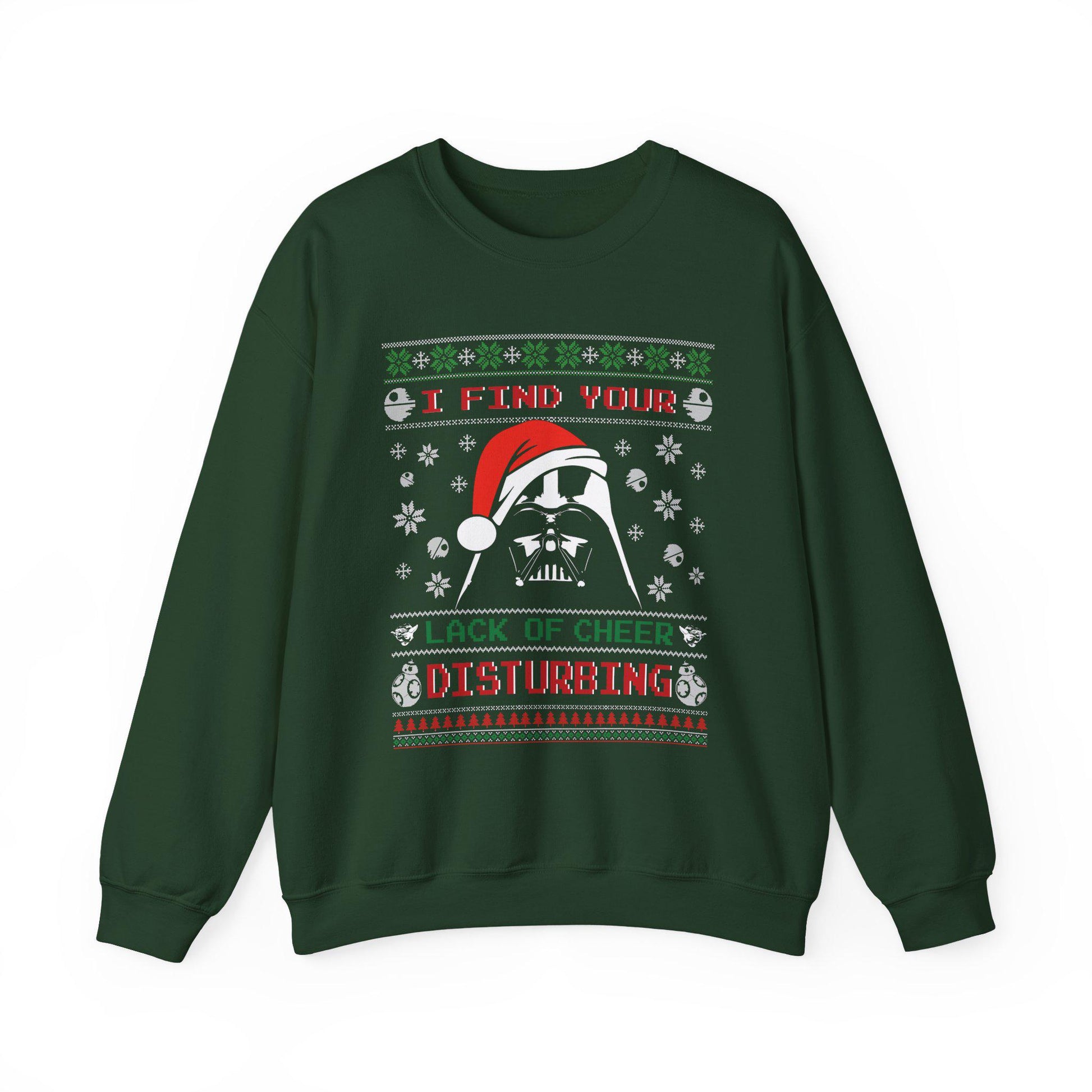 Darth Vader Lack of Cheer Christmas Sweatshirt | Star Wars Parody Ugly Christmas Sweater | Retro Sci Fi Holiday Shirt