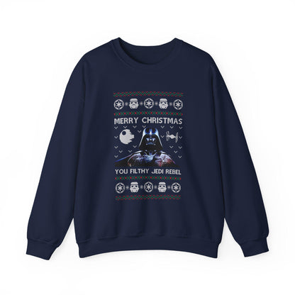 Darth Vader You Filthy Jedi Rebel Ugly Christmas Sweatshirt | Star Wars Parody Holiday Sweater | Retro Galactic Fleece Crewneck