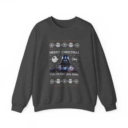 Darth Vader You Filthy Jedi Rebel Ugly Christmas Sweatshirt | Star Wars Parody Holiday Sweater | Retro Galactic Fleece Crewneck