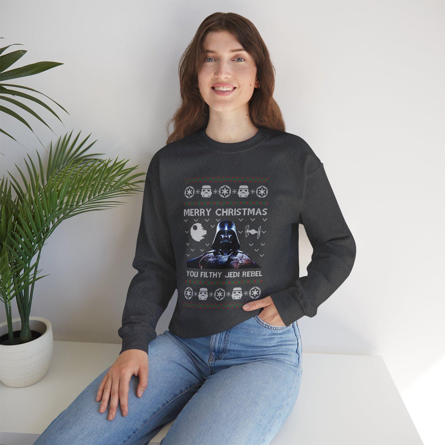 Darth Vader You Filthy Jedi Rebel Ugly Christmas Sweatshirt | Star Wars Parody Holiday Sweater | Retro Galactic Fleece Crewneck