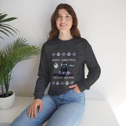 Darth Vader You Filthy Jedi Rebel Ugly Christmas Sweatshirt | Star Wars Parody Holiday Sweater | Retro Galactic Fleece Crewneck