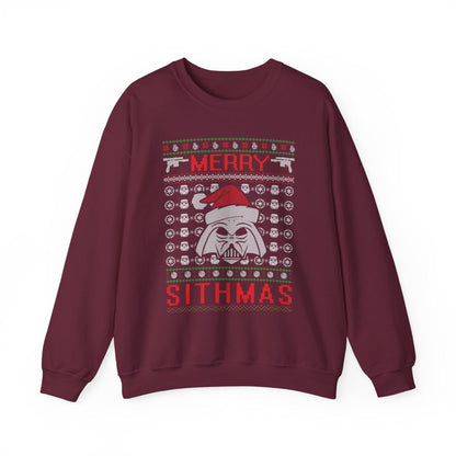 Merry Sithmas Darth Vader Ugly Christmas Sweatshirt | Star Wars Parody Holiday Sweater | Retro Galactic Fleece Crewneck