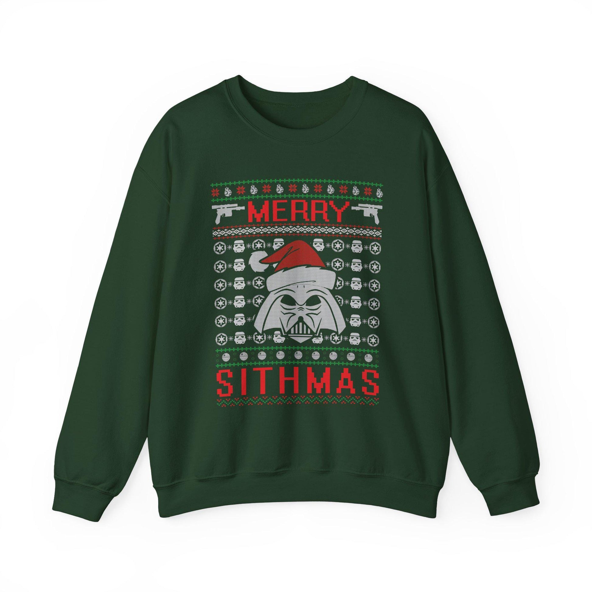 Merry Sithmas Darth Vader Ugly Christmas Sweatshirt | Star Wars Parody Holiday Sweater | Retro Galactic Fleece Crewneck