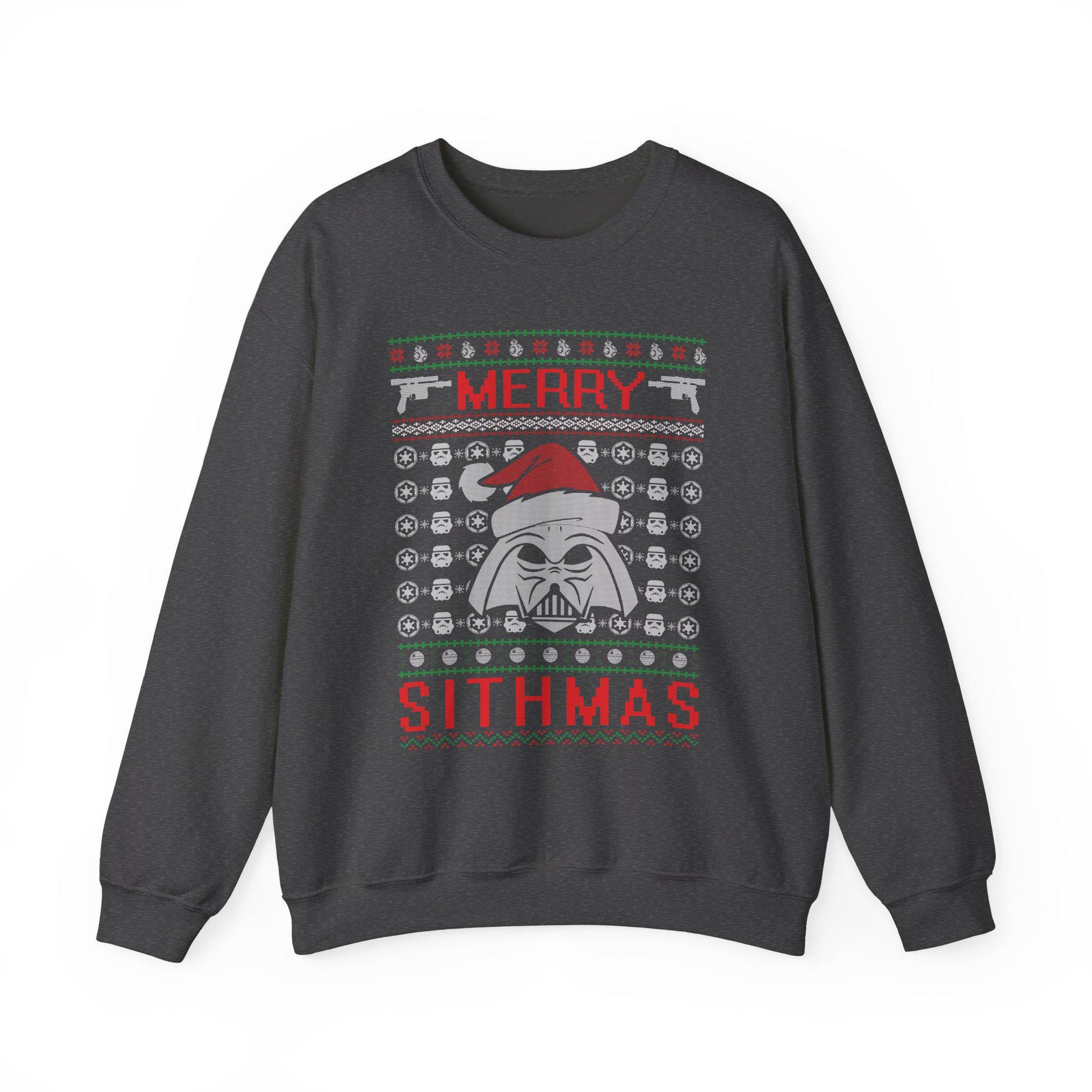 Merry Sithmas Darth Vader Ugly Christmas Sweatshirt | Star Wars Parody Holiday Sweater | Retro Galactic Fleece Crewneck