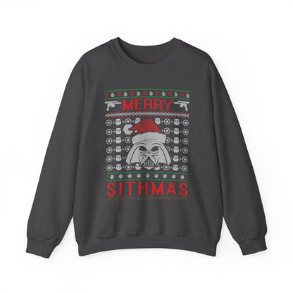 Merry Sithmas Darth Vader Ugly Christmas Sweatshirt | Star Wars Parody Holiday Sweater | Retro Galactic Fleece Crewneck