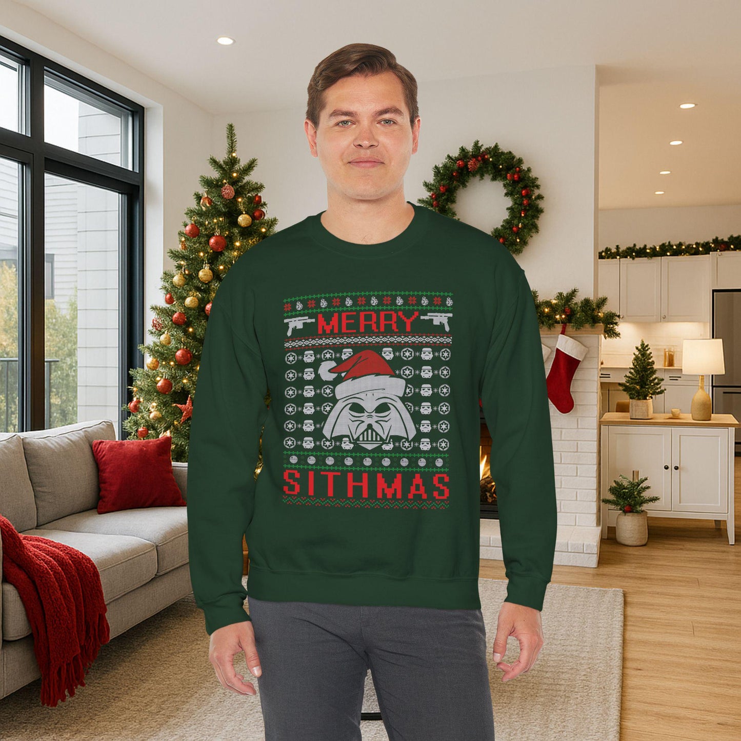 Merry Sithmas Darth Vader Ugly Christmas Sweatshirt | Star Wars Parody Holiday Sweater | Retro Galactic Fleece Crewneck