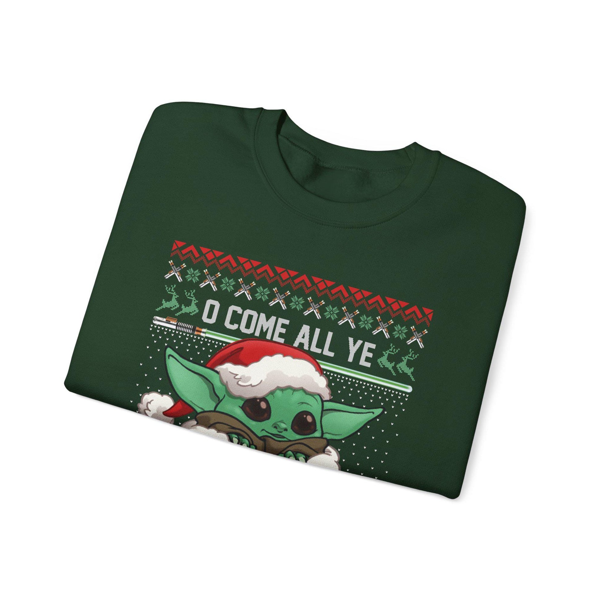 Baby Yoda Merry Forcemas Sweatshirt | Star Wars Grogu Ugly Christmas Sweater | Retro Galactic Holiday Crewneck