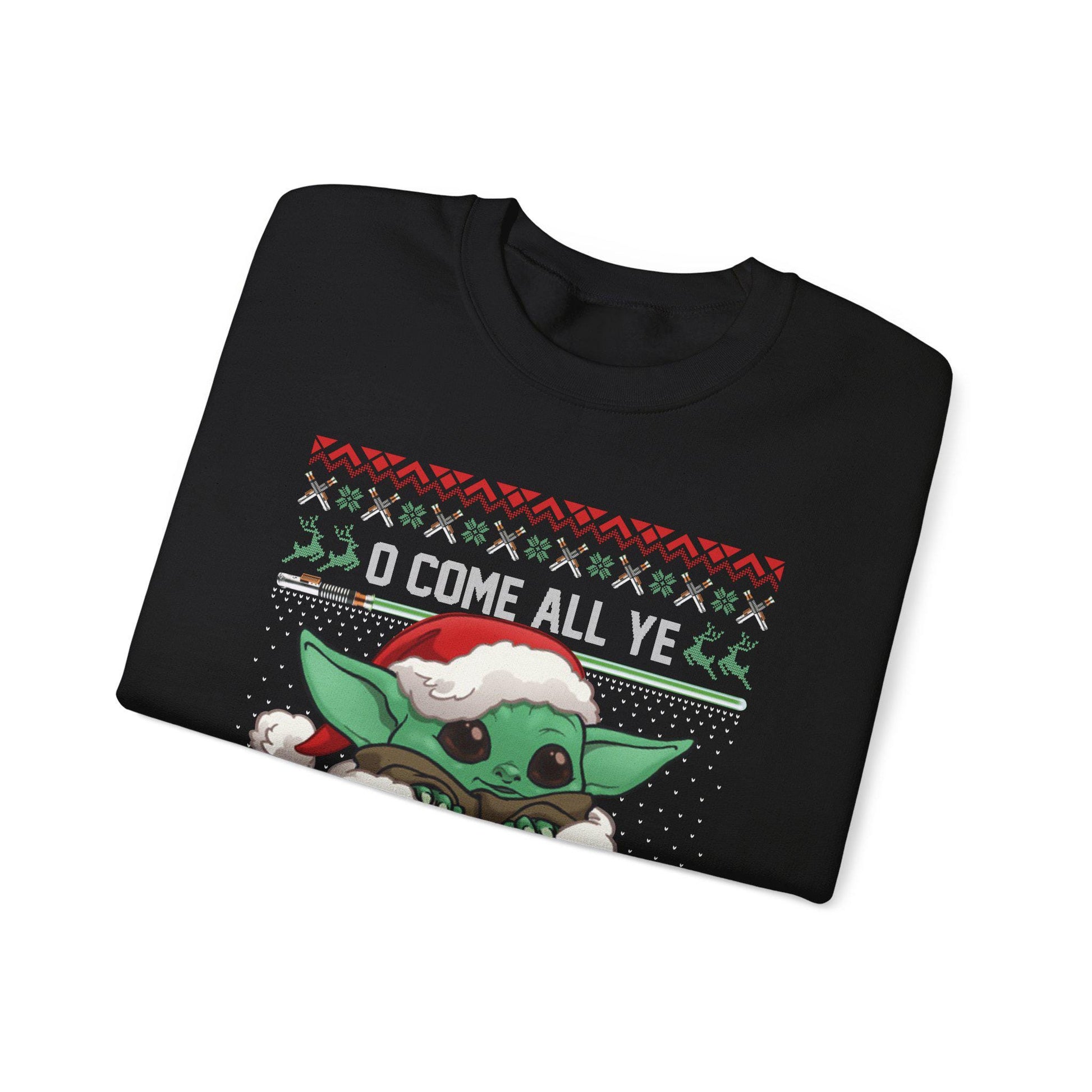Baby Yoda Merry Forcemas Sweatshirt | Star Wars Grogu Ugly Christmas Sweater | Retro Galactic Holiday Crewneck