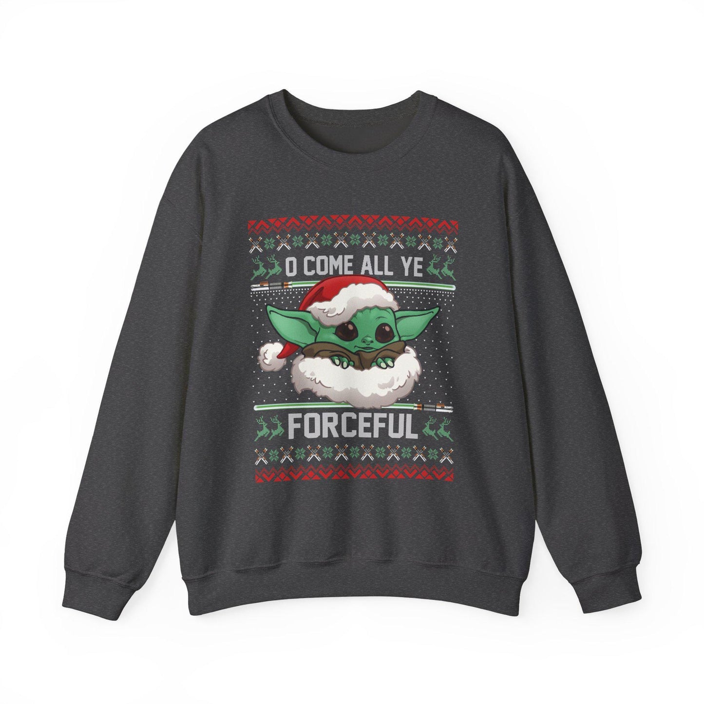 Baby Yoda Merry Forcemas Sweatshirt | Star Wars Grogu Ugly Christmas Sweater | Retro Galactic Holiday Crewneck