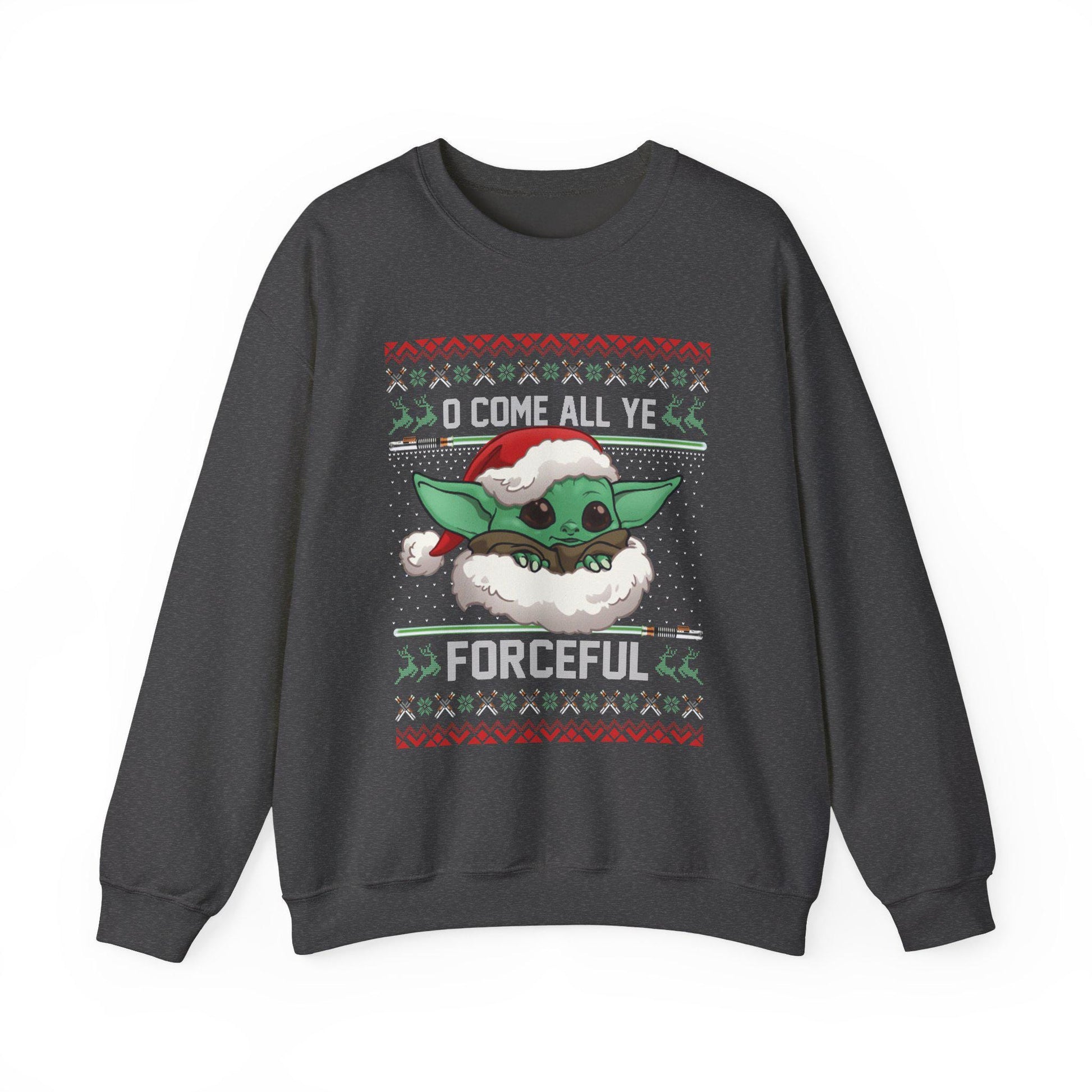 Baby Yoda Merry Forcemas Sweatshirt | Star Wars Grogu Ugly Christmas Sweater | Retro Galactic Holiday Crewneck