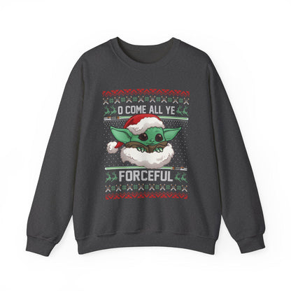 Baby Yoda Merry Forcemas Sweatshirt | Star Wars Grogu Ugly Christmas Sweater | Retro Galactic Holiday Crewneck