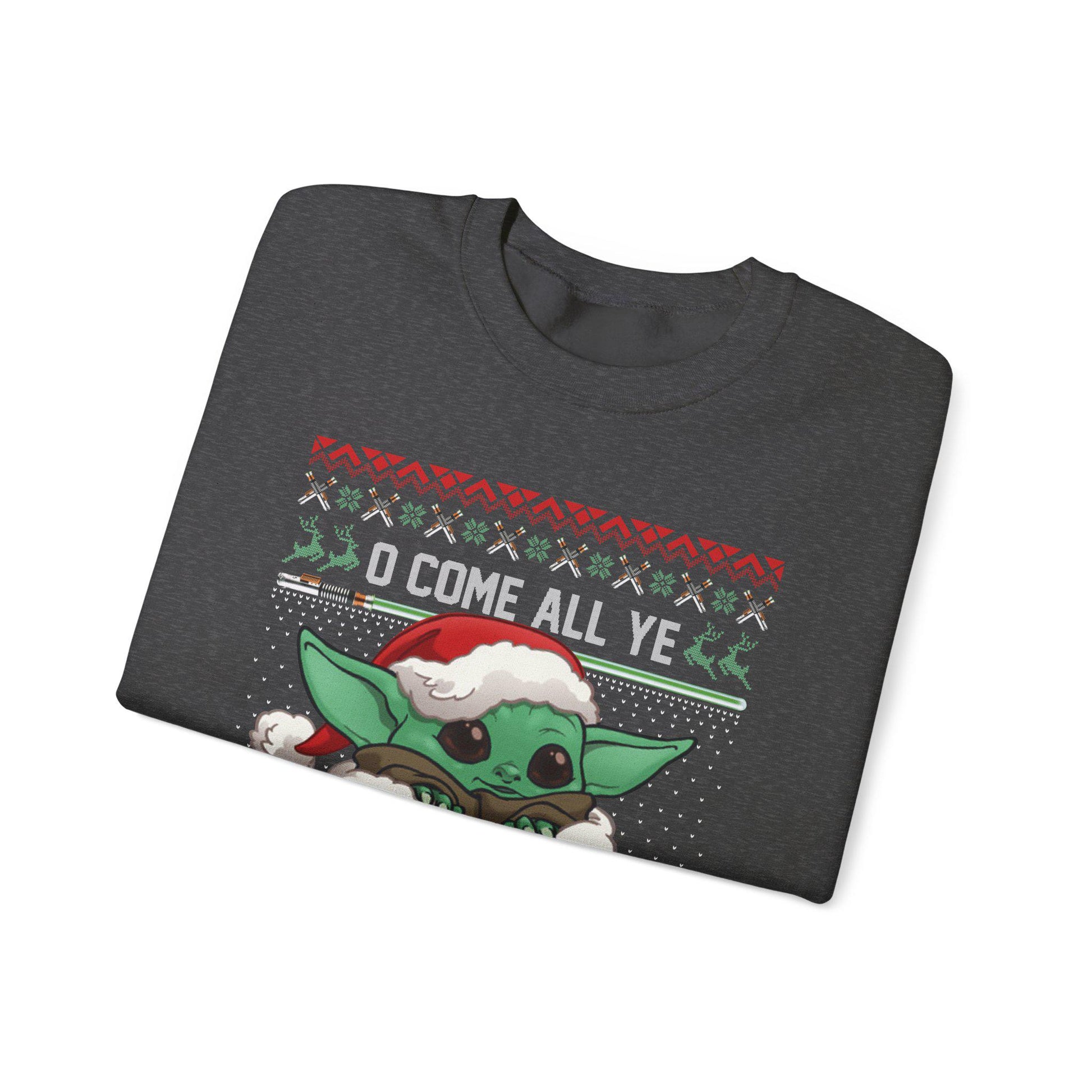 Baby Yoda Merry Forcemas Sweatshirt | Star Wars Grogu Ugly Christmas Sweater | Retro Galactic Holiday Crewneck