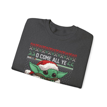 Baby Yoda Merry Forcemas Sweatshirt | Star Wars Grogu Ugly Christmas Sweater | Retro Galactic Holiday Crewneck