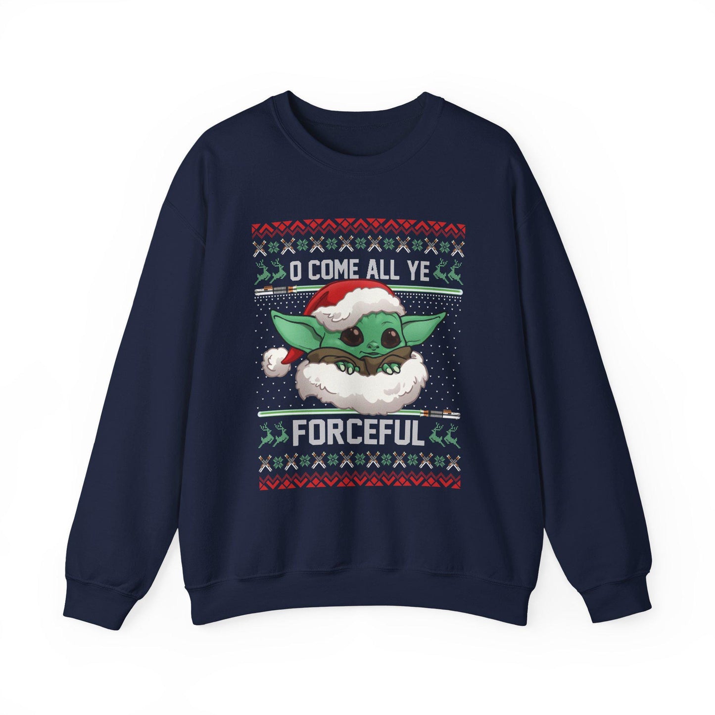 Baby Yoda Merry Forcemas Sweatshirt | Star Wars Grogu Ugly Christmas Sweater | Retro Galactic Holiday Crewneck