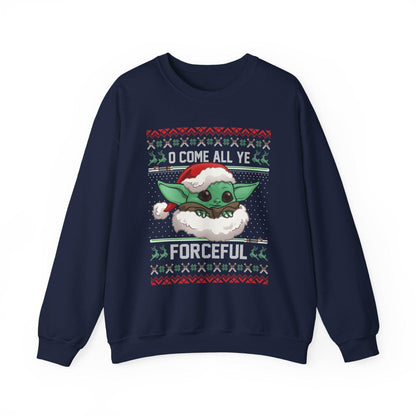 Baby Yoda Merry Forcemas Sweatshirt | Star Wars Grogu Ugly Christmas Sweater | Retro Galactic Holiday Crewneck