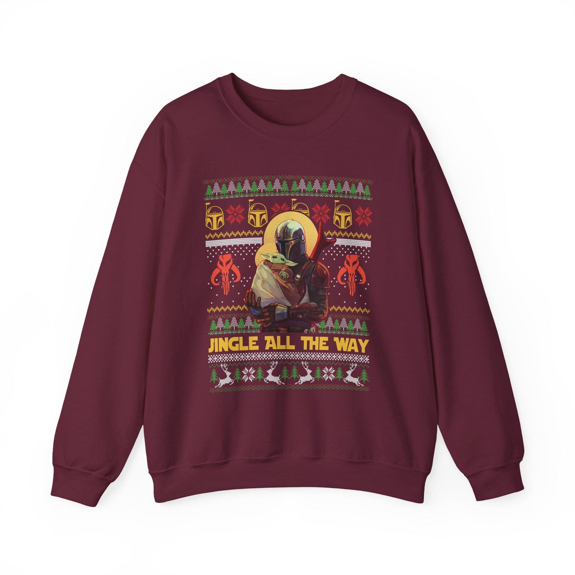Mandalorian & Baby Yoda Christmas Sweatshirt | Mando and Grogu Ugly Christmas Sweater | Star Wars Holiday Sweatshirt