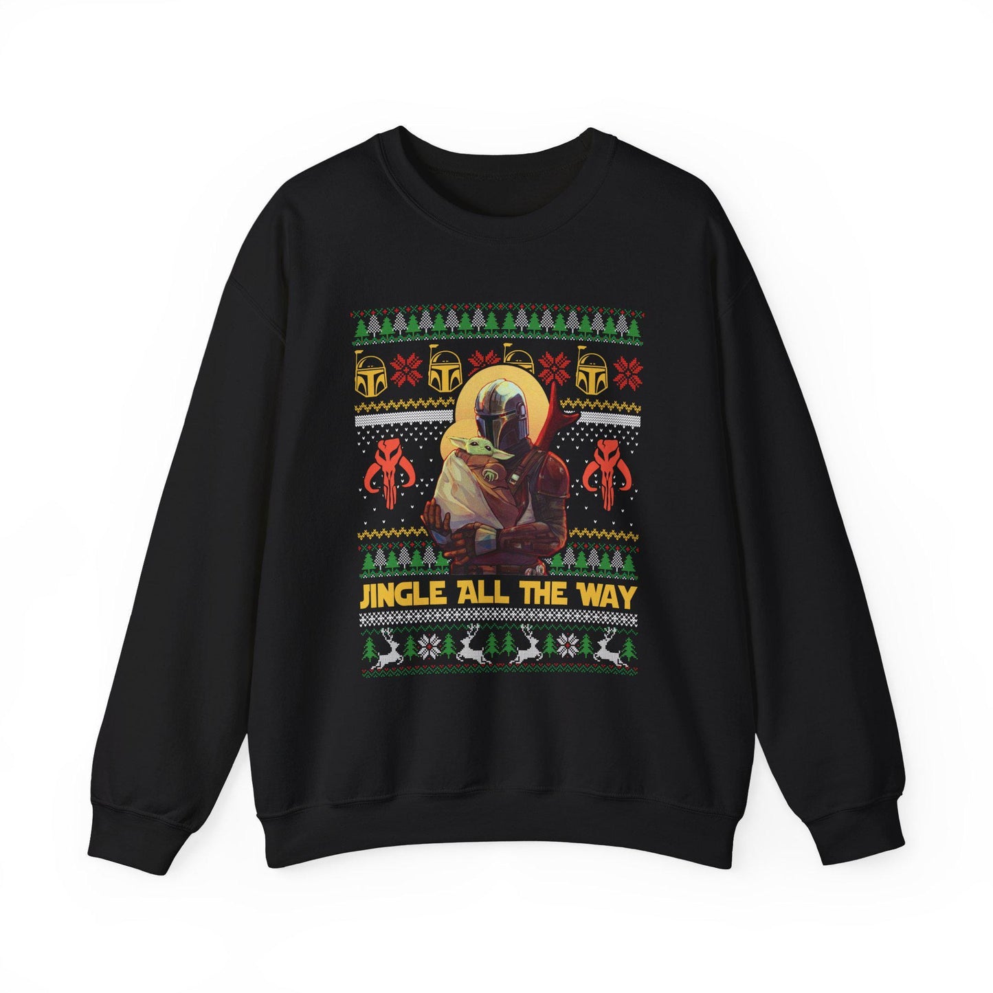 Mandalorian & Baby Yoda Christmas Sweatshirt | Mando and Grogu Ugly Christmas Sweater | Star Wars Holiday Sweatshirt