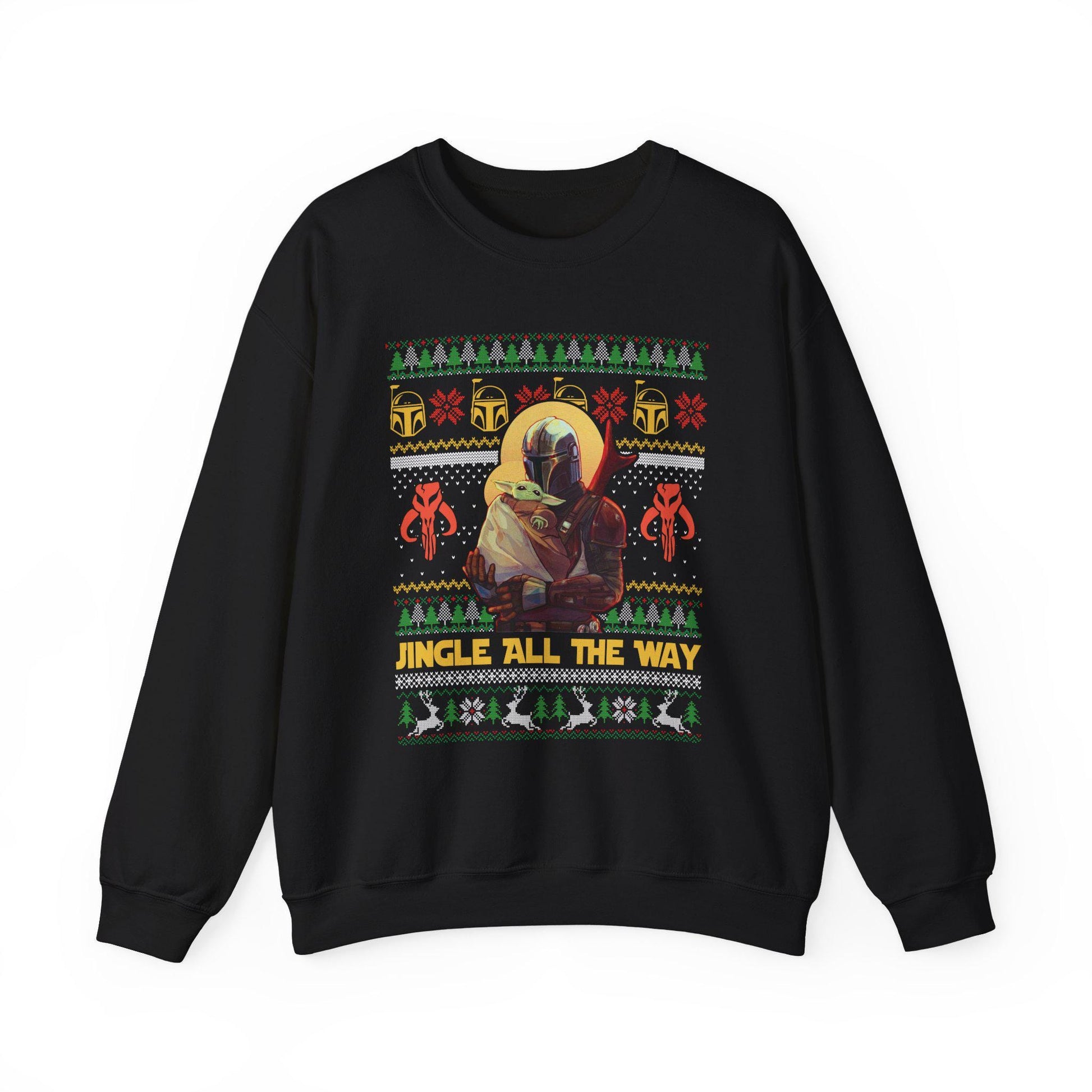 Mandalorian & Baby Yoda Christmas Sweatshirt | Mando and Grogu Ugly Christmas Sweater | Star Wars Holiday Sweatshirt