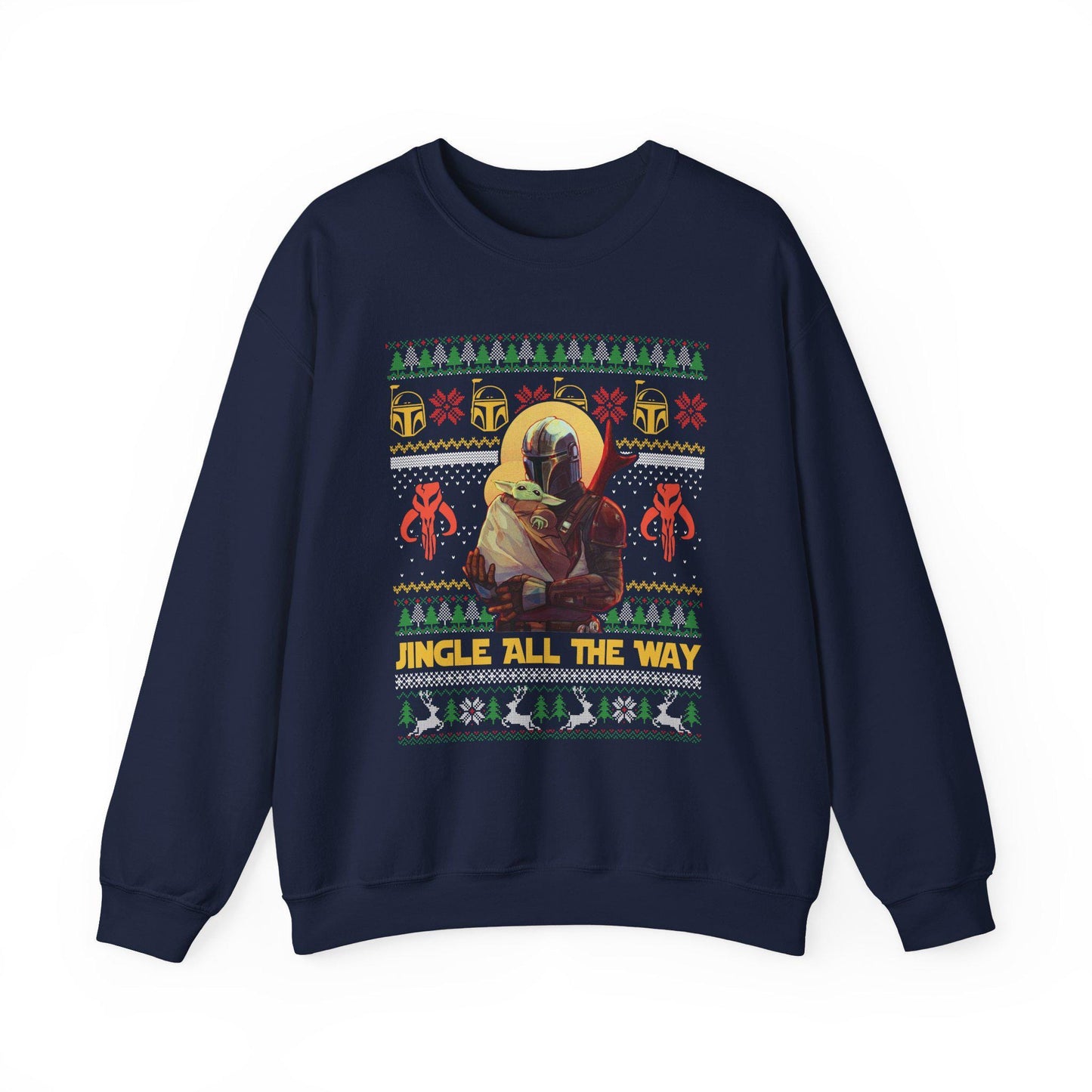 Mandalorian & Baby Yoda Christmas Sweatshirt | Mando and Grogu Ugly Christmas Sweater | Star Wars Holiday Sweatshirt