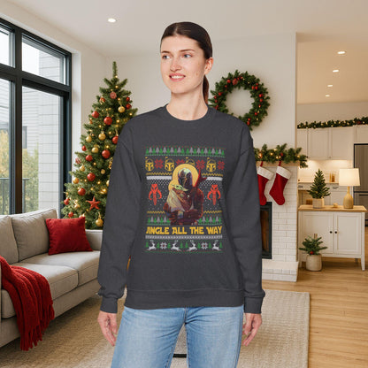 Mandalorian & Baby Yoda Christmas Sweatshirt | Mando and Grogu Ugly Christmas Sweater | Star Wars Holiday Sweatshirt
