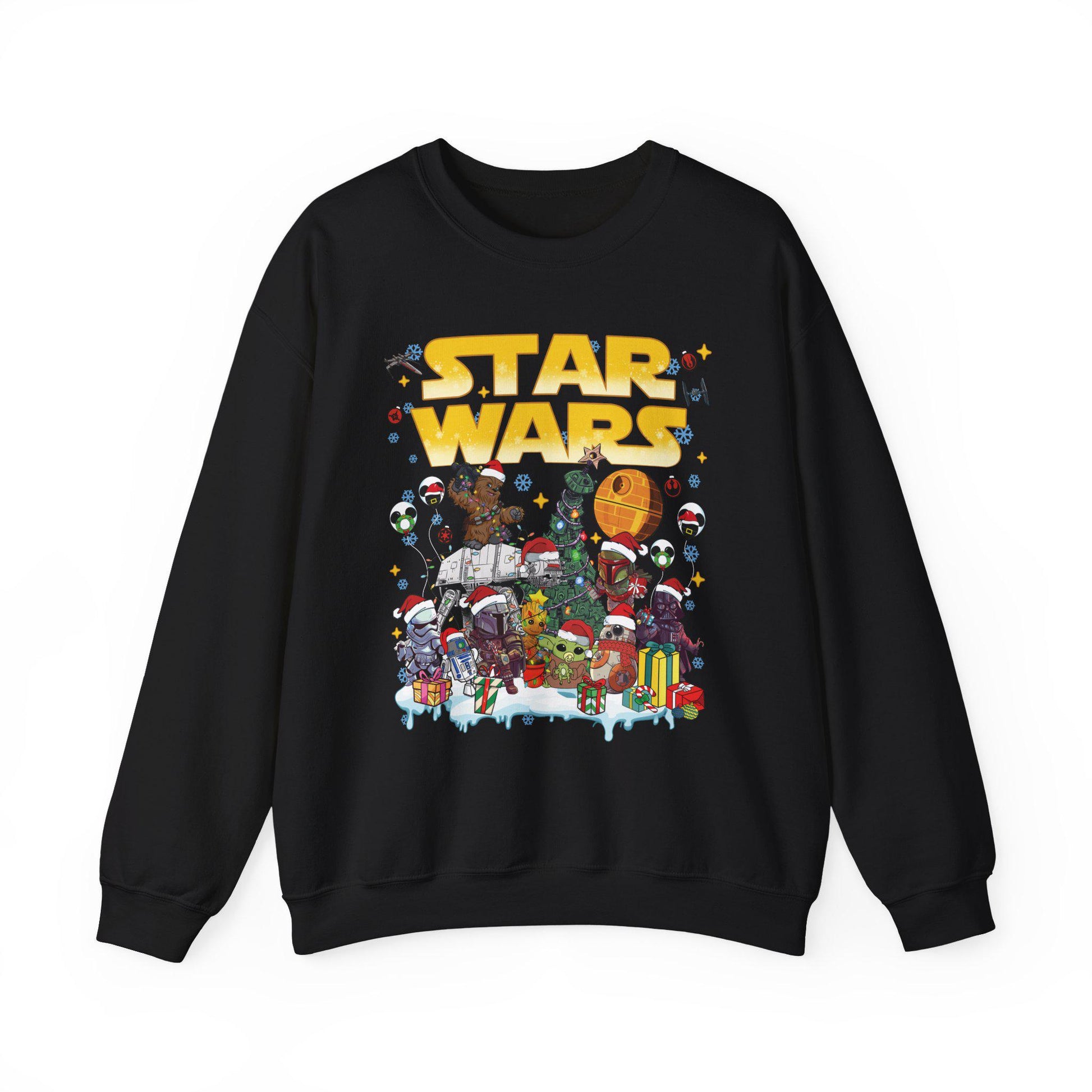 Star Wars Christmas Collage Sweatshirt | Retro Galaxy Holiday Unisex Crewneck | Nerdy Sci-Fi Ugly Christmas Sweater